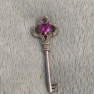 Kay Jewelers Silver Key Pendant with Pink Heart